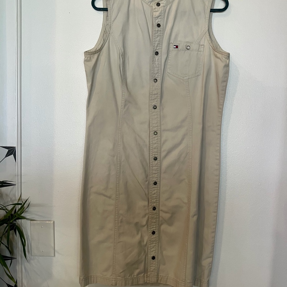 Tommy Hilfiger Sleeveless Button-Front Khaki Midi Dress